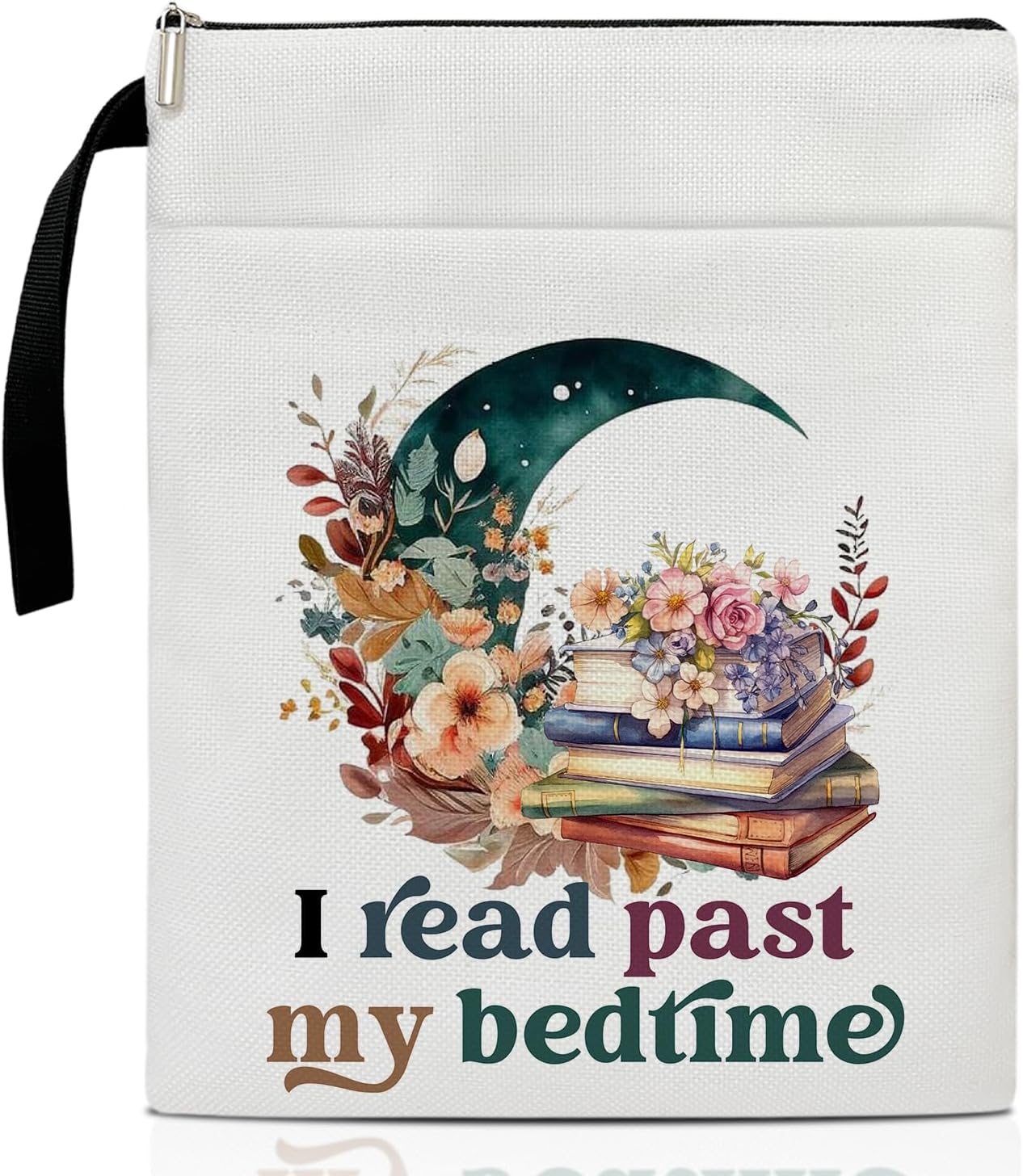 Floral Moon Books Book Cover, Book Sleeve With Zipper, Flower Floral Book Pouch Book Cover Kindle Protector Sleeve, Book Sleeve for Book Lovers, Gifts for Women Daughter Librarian Bookworm Bookish -08