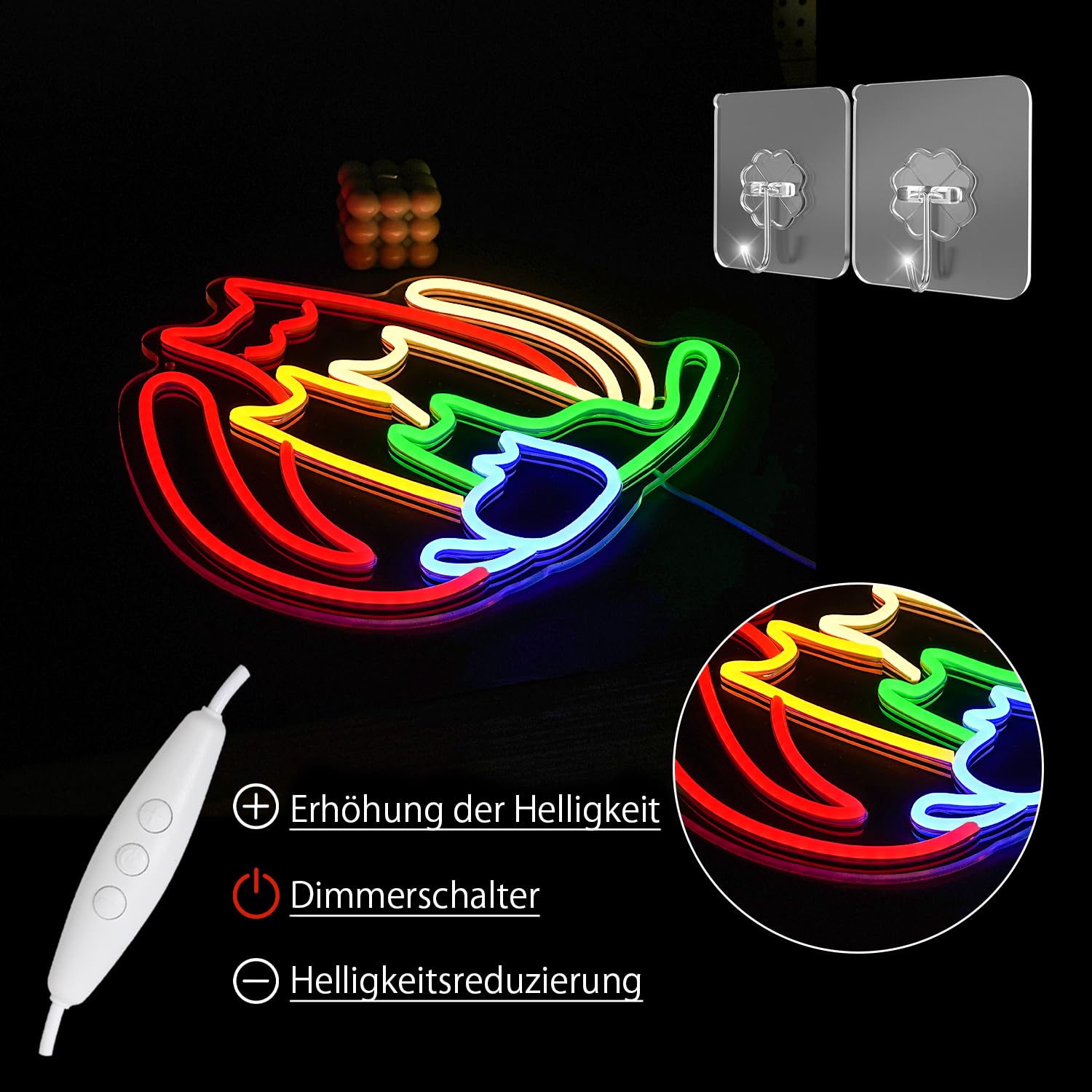 Bunte Katzen Neon Schild Rainbow Cat LED Schild Tierform Leuchtreklame Dimmbare Leuchtschild mit Tiermotiv für Schlafzimmer Männerhöhle Hausparty Wohnkultur