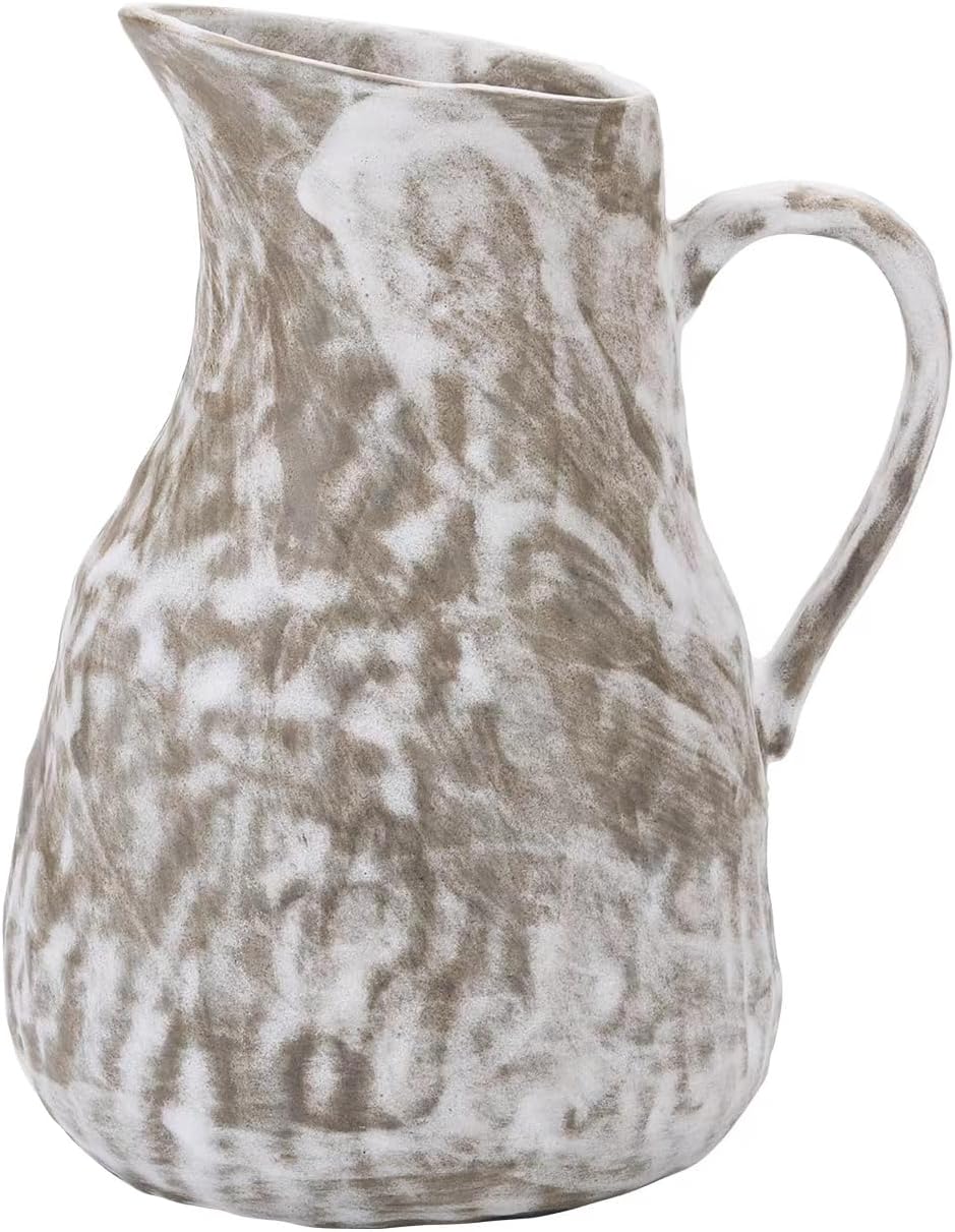 White Jug Vase with Organic Surface, Farmhouse Rustic