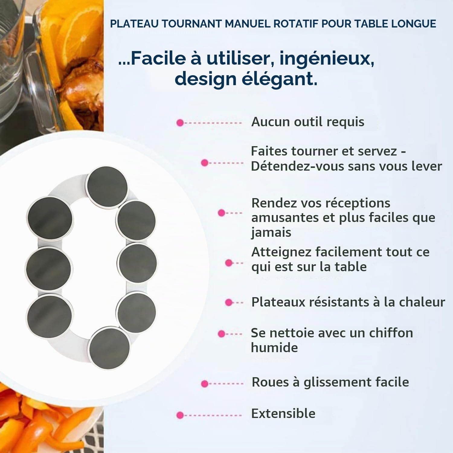 Plateau Tournant pour Table De Salle à Manger,Plateau De Service Rotatif à 360 ° pour 8 Plateaux,Service Rotatif pour Table à Manger Rectangulaire,pour Repas Familiaux Et Les Fêtes