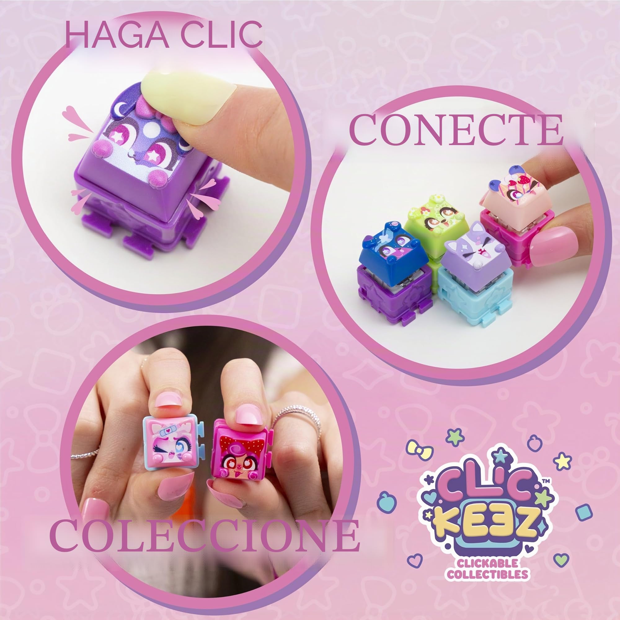 Goliath - CLICKEEZ Keyboard MegaPack - 1 Teclado + 15 Teclas Keycaps Kawaii para Hacer Clic + 1 Llavero - Keycaps para Encajar - 70 Personajes - Juguete Fidget ASMR - Idea de Regalo Desde los 6 años