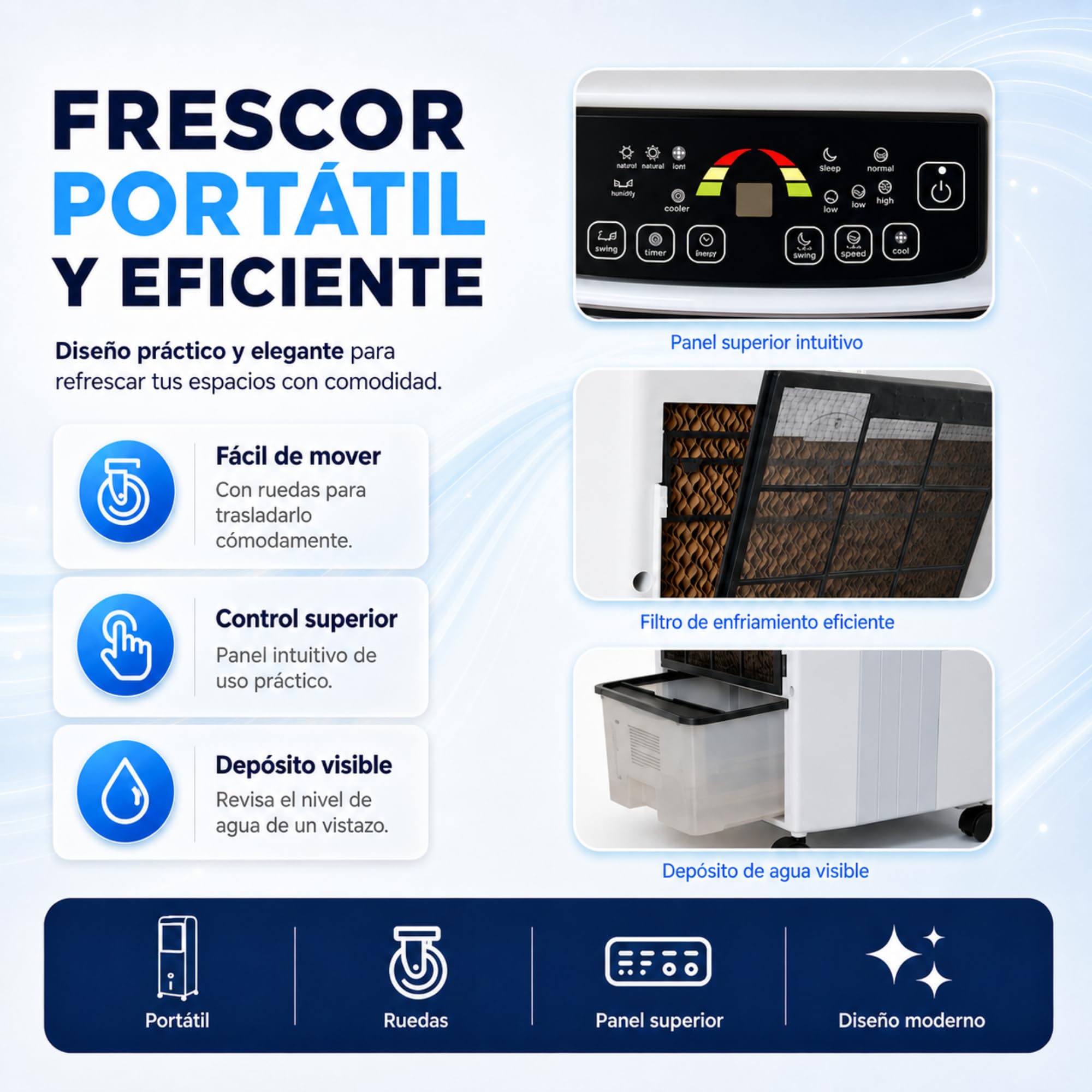Climatizador Evaporativo VONALA E1300C – Enfriador de Aire y Calefactor 2 en 1 con Ionizador, Depósito 10L, 6 Velocidades, Mando a Distancia, Modo Calor y Frio