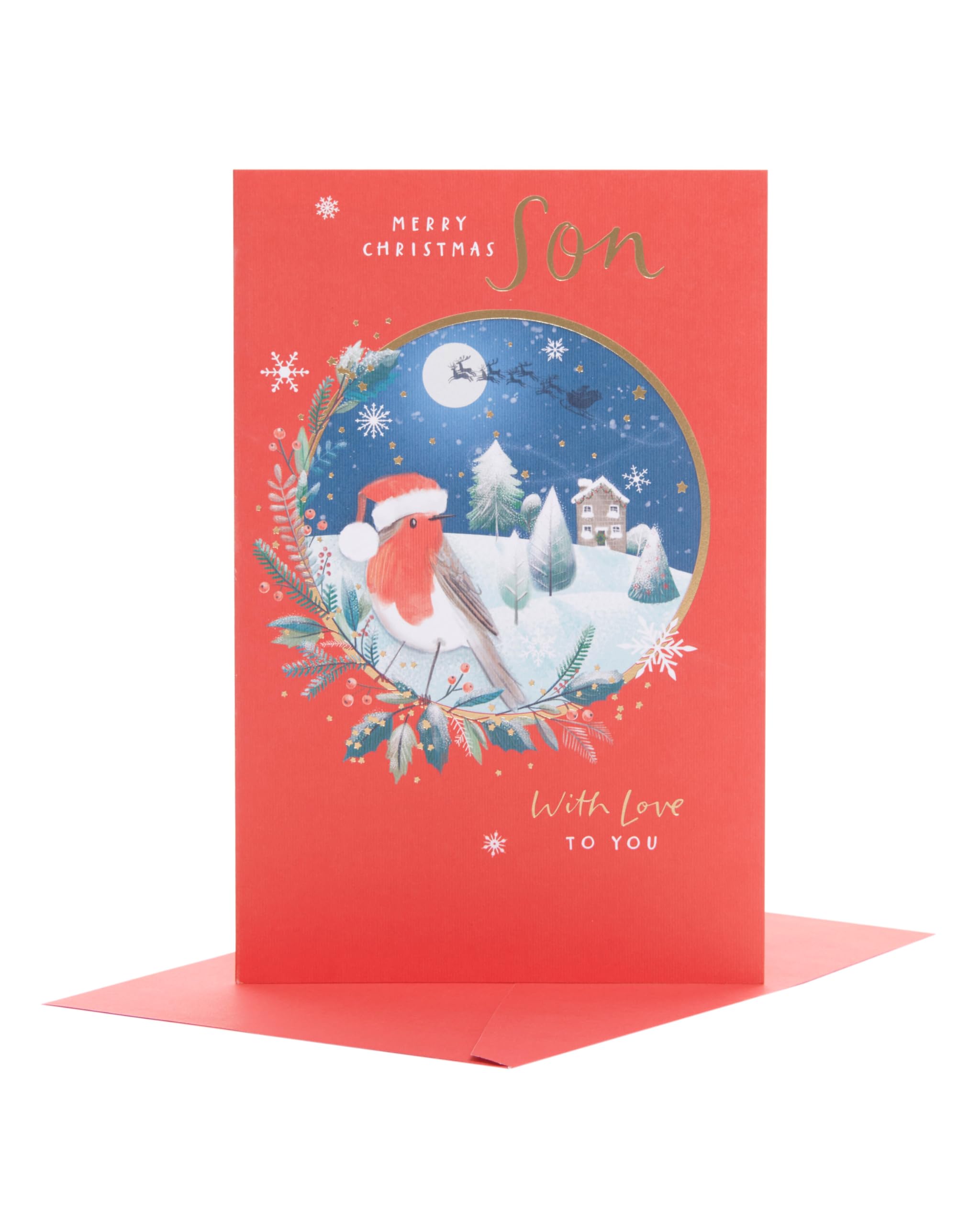 UK Greetings Christmas Card for Son - Snowy Robin Design