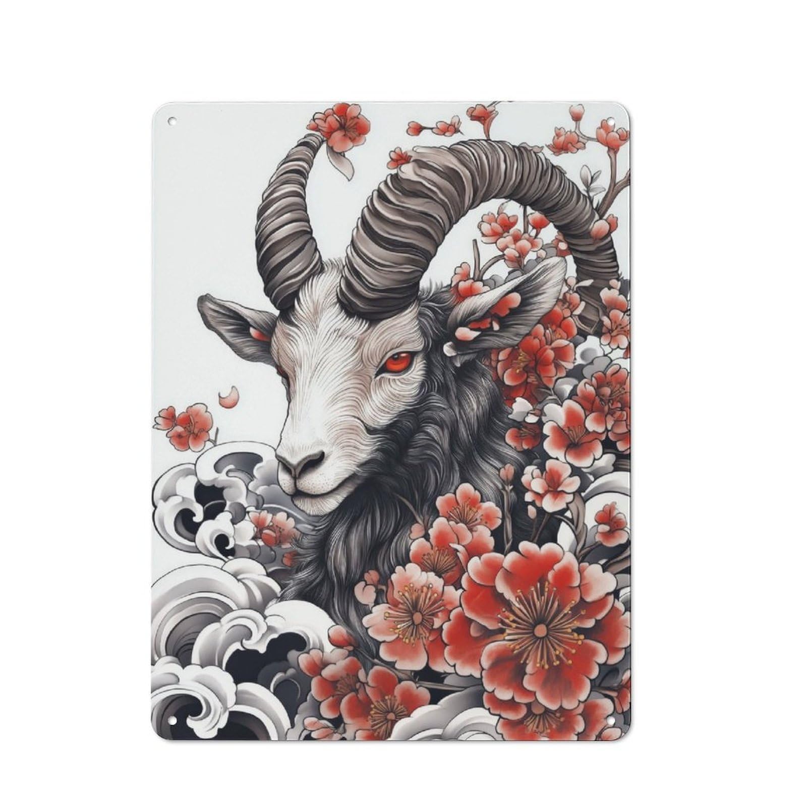 Junmoney Japanese Goat Tattoo Rustic Metal Sign 40X30cm For Lounge Or Reading Corner, For Reading Corner Decorators