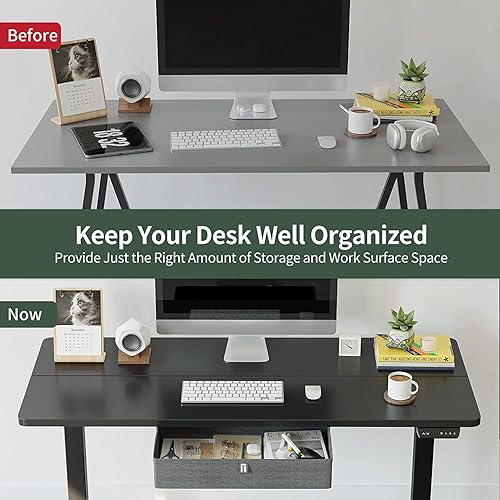 Miniatura 6 de FEZIBO Escritorio eléctrico de altura ajustable con cajón, tablero de 55 x 24 pulgadas, marco negroparte superior negra