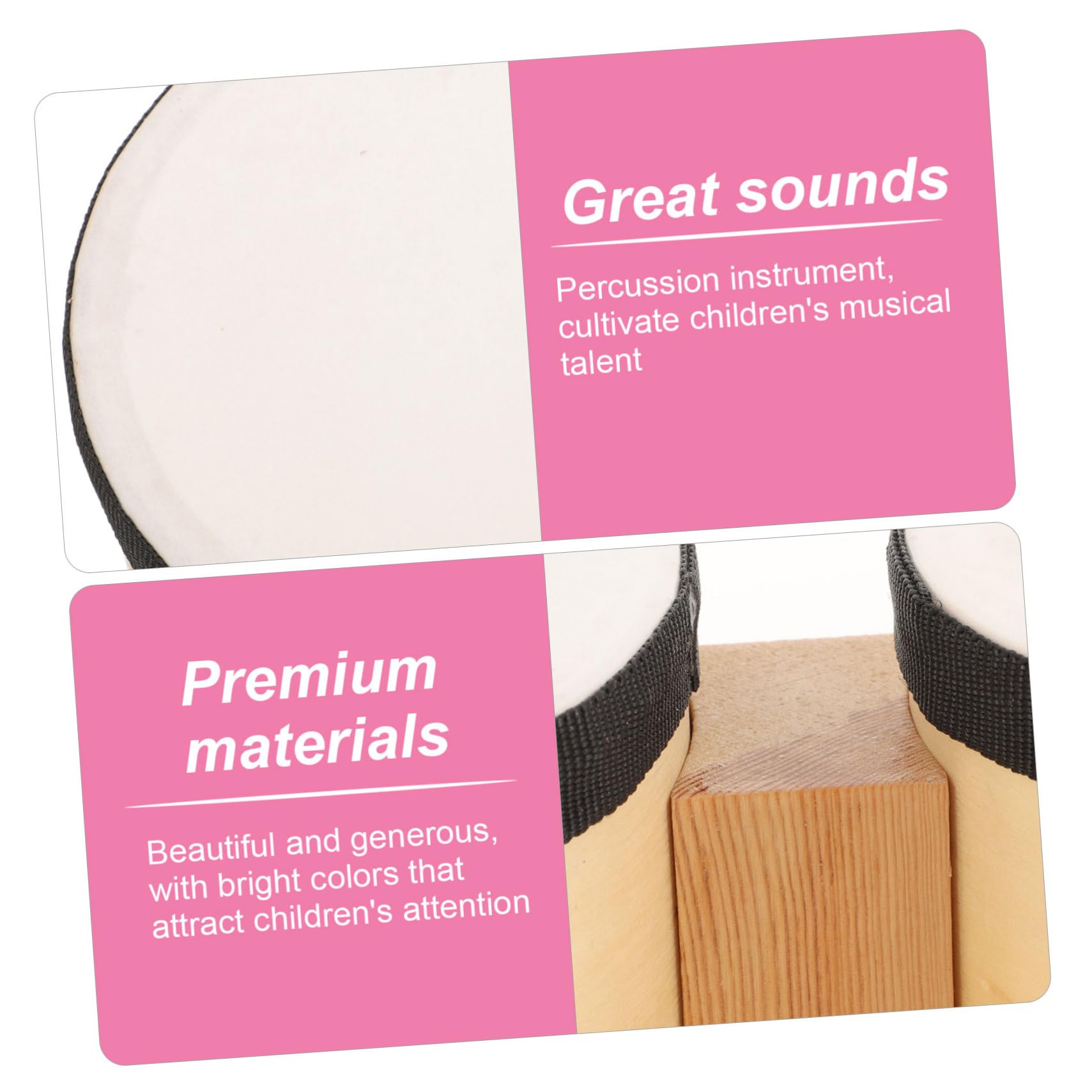 Bongó de Percusión de Madera Beige para Educación Temprana, 4 y 5 Pulgadas