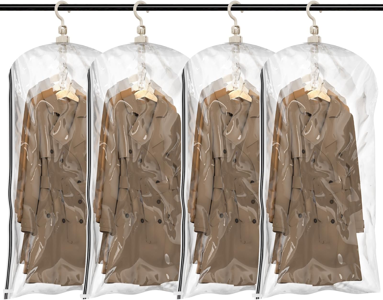 TAILI Hanging Vacuum Sealer Spave Saver Storage Bags for Clothes, Closet Organizers, Travel, (4 Pack Short) Clear