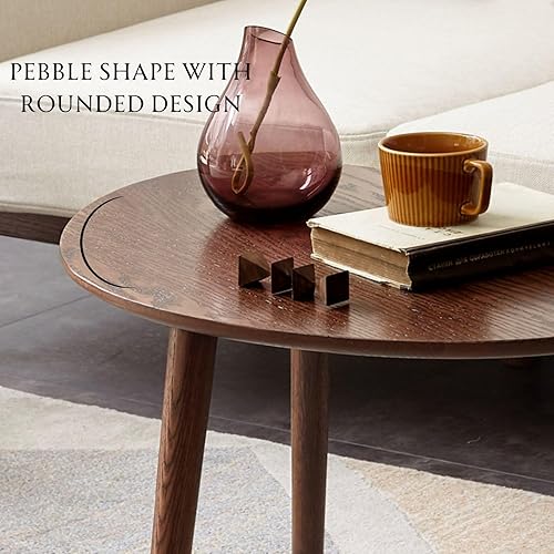 Miniatura 4 de Wayshome Mesa auxiliar anidable 100% de madera de roble macizo, moderna mesa auxiliar ovalada de mediados de siglo, mesa auxiliar redonda para sala