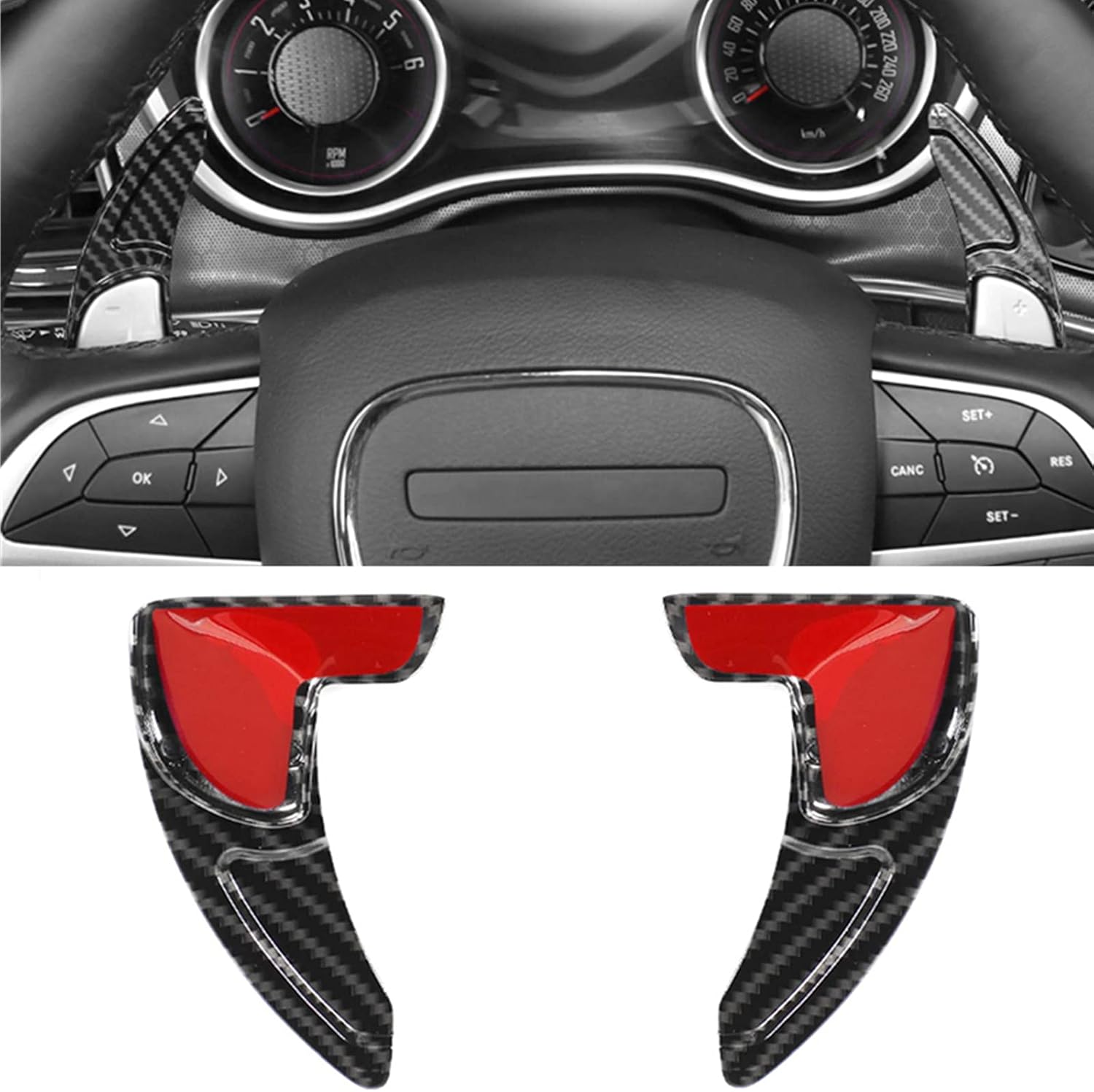 Genericss Car Accessories Compatible for Dodge Charger Steering Wheel Shift Paddle Extended Shifter Trim Cover Carbon Fiber Grain