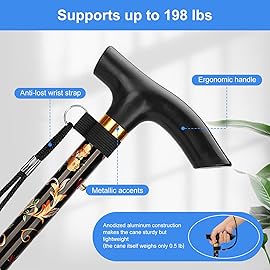 supregear Folding Cane, 5-Level Adjustable Height Walking Stick Lightweight Portable Cane Travel Cane with Wrist Strap and T Handle for Elderly Disabled Men Women