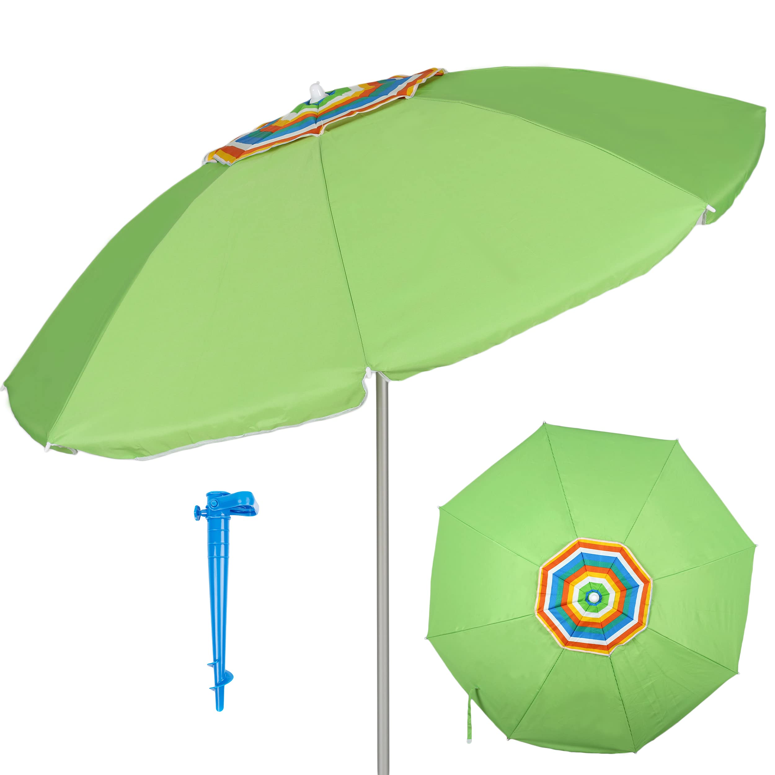 H HANSEL HOME Sombrilla de Playa con Soporte de Tornillo, Sombrilla Sistema Antiviento, Inclinable, Tubo Aluminio, Protección Solar Anti-UV