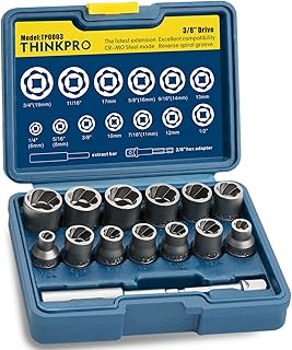 THINKPRO Upgraded Bolt Extractor Set, 15 PCS Impact Bolt & Nut Remover Set, Stripped Lug Nut Remover, Extraction Socket Set for Removing Damaged, Frozen, Rusted, Rounded-Off Bolts, Nuts & Screws