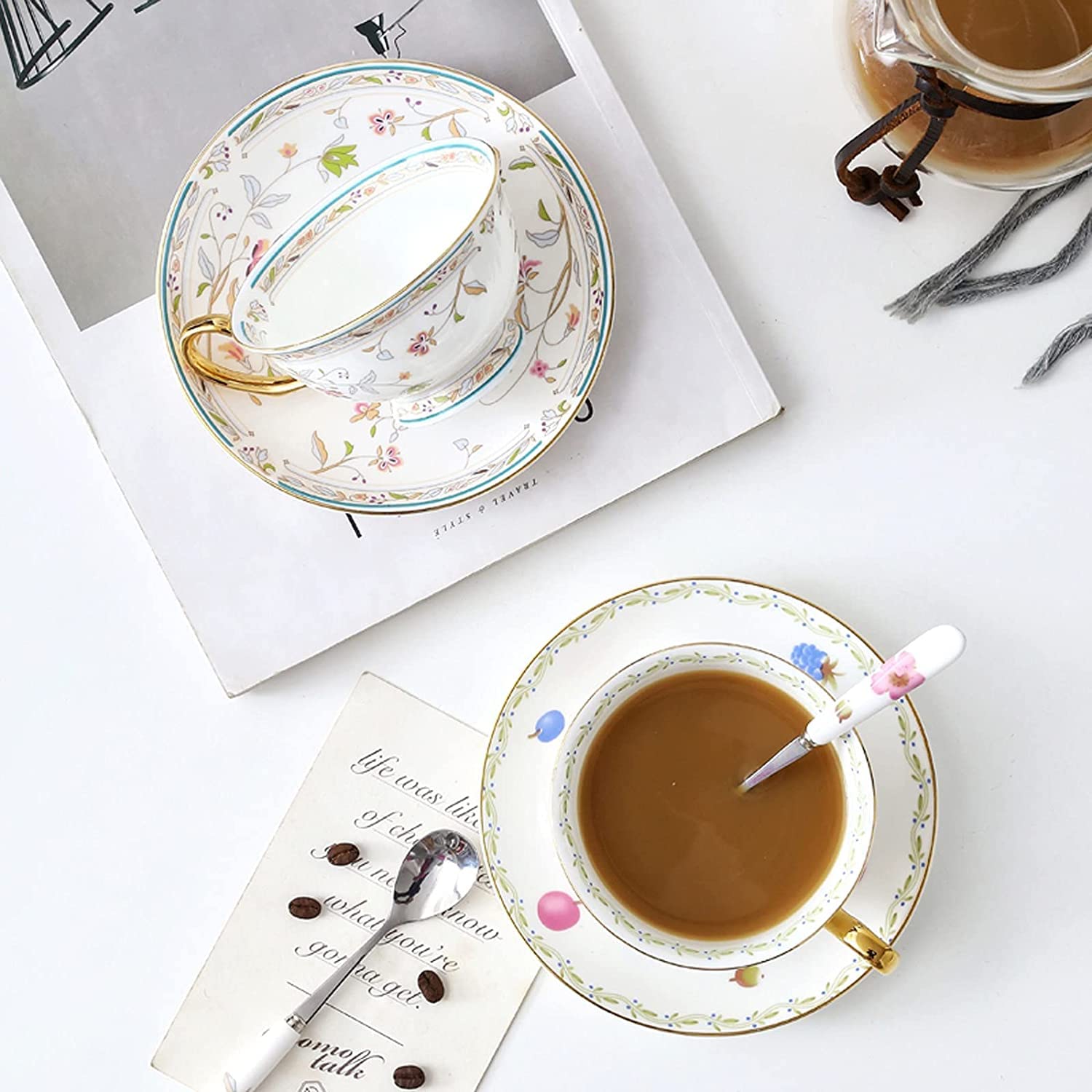 Filiżanka Do Kawy Z Porcelany Kostnej, Filiżanka Na Śniadanie, Kubki Do Kawy Zestaw Filiżanek Do Kawy Z Porcelany Kostnej Luksusowy Wykwintny Prosty Filiżanka Ze Spodkiem(A)