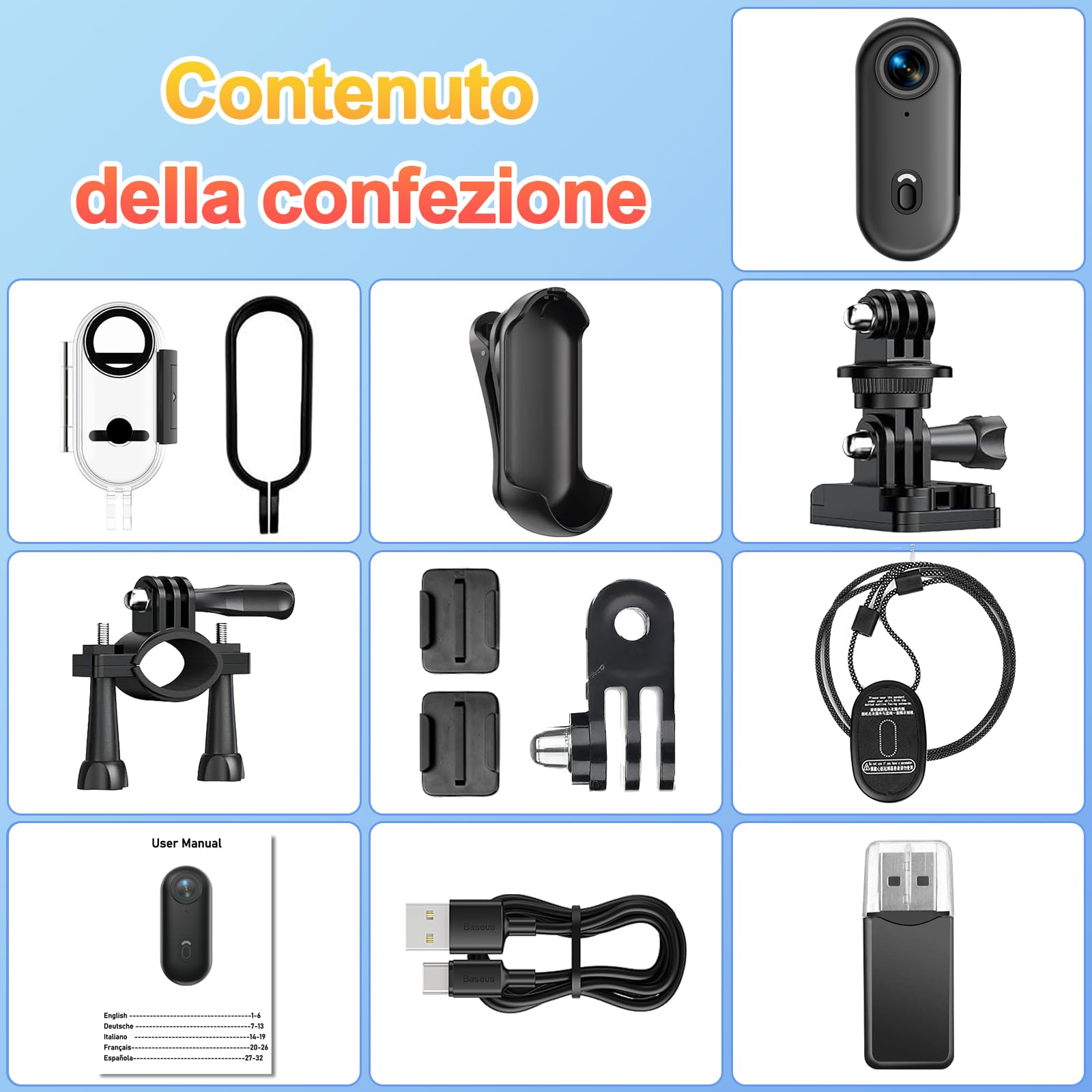 Mini Action Cam 4K Subacquea WiFi Grandangolo, per Immersioni & Ciclismo | 30m impermeabile, 140min batteria, 12MP, attacco magnetico, condivisione social