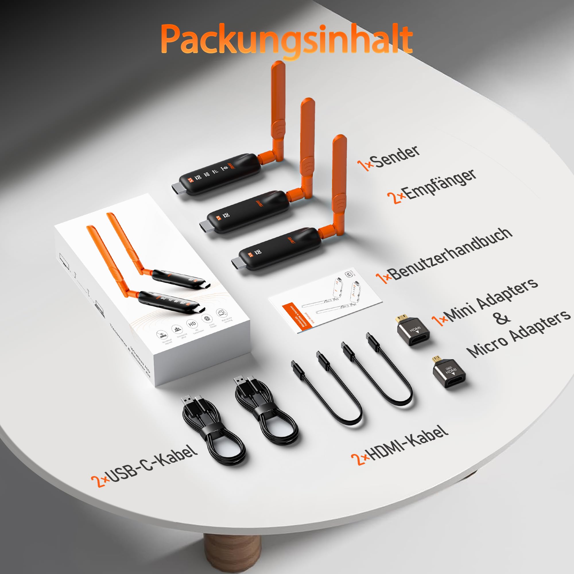 AIMIBO 2026 Wireless HDMI Transmitter and 2 Receivers, Funkübertragung auf bis zu 6 TVs (50m), 4K Input 1080P@60Hz mit 5dBi Antennen Geringer Latenz für Laptop PC TV-Box auf mehrere TV Monitor Beamer