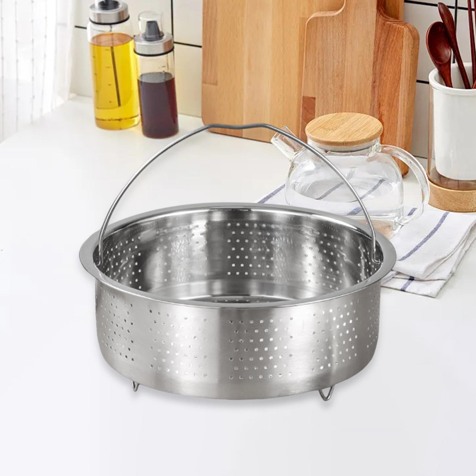 Amazon | ステンレス製蒸し器バスケット 20cm ハンドル付き 多機能