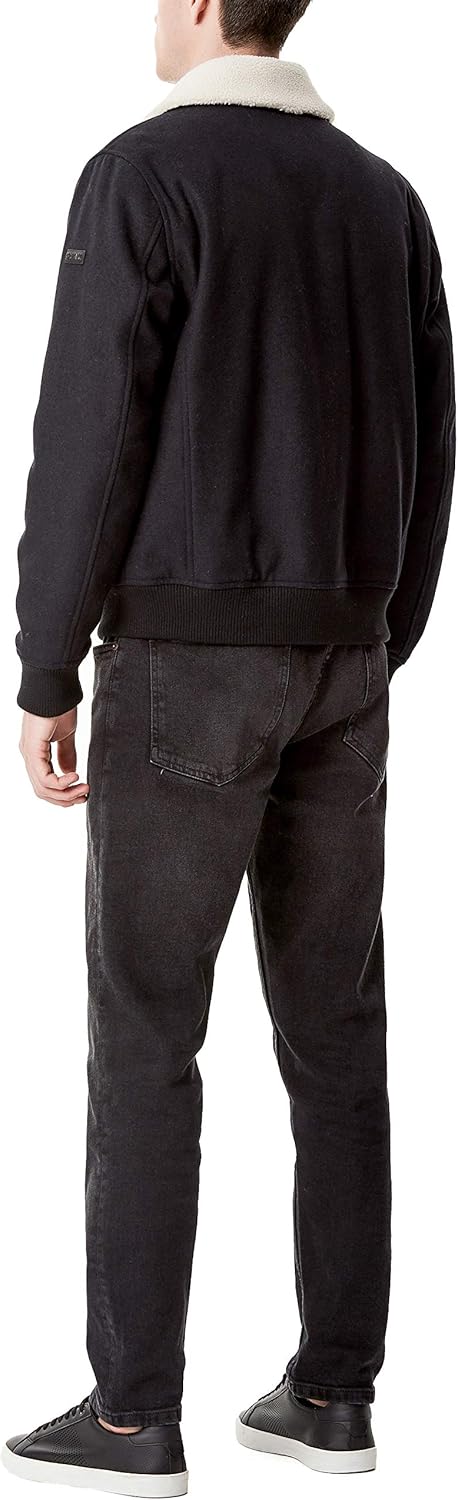 DKNY Men's Wool Blend Bomber Jacket with Sherpa Collar at  Men’s Clothing store