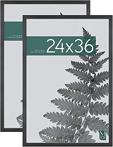 MCS Studio Gallery Movie Poster Frame 24x36 Black Woodgrain, Vertical & Horizontal Wall Hanging Large Picture Frame for Photos, Artwork & Custom Posters (2-Pack)