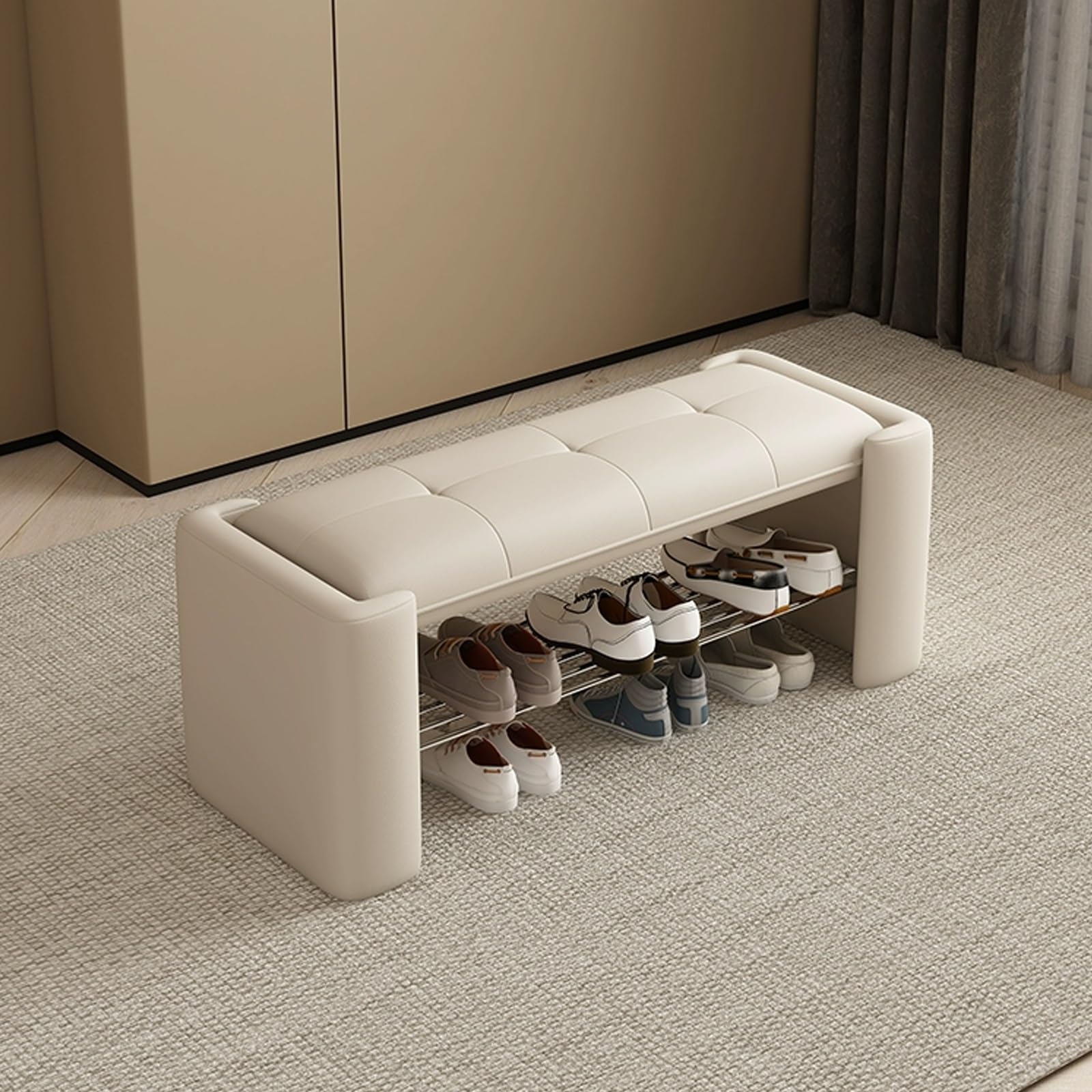 MSHGSKU Shoe Rack Bench with Padded Seat - Modern Indoor Shoe Storage Organizer for Hallway, Living Room, Bedroom, and Porch - Upholstered Entryway Shoe Bench
