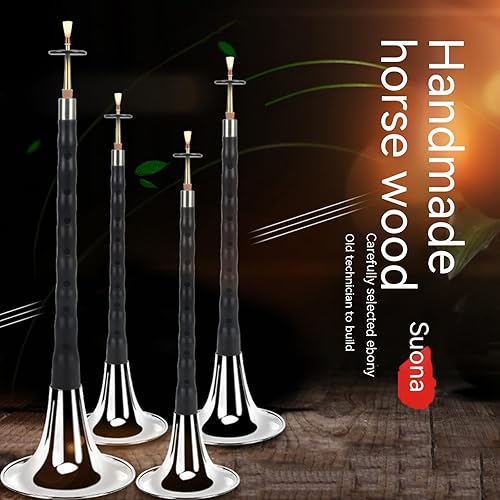 Miniatura 7 de Instrumento de viento de sándalo negro, instrumentos musicales chinos Suona para principiantes y profesionales Suona de 14.4 pulgadas (llave de D)