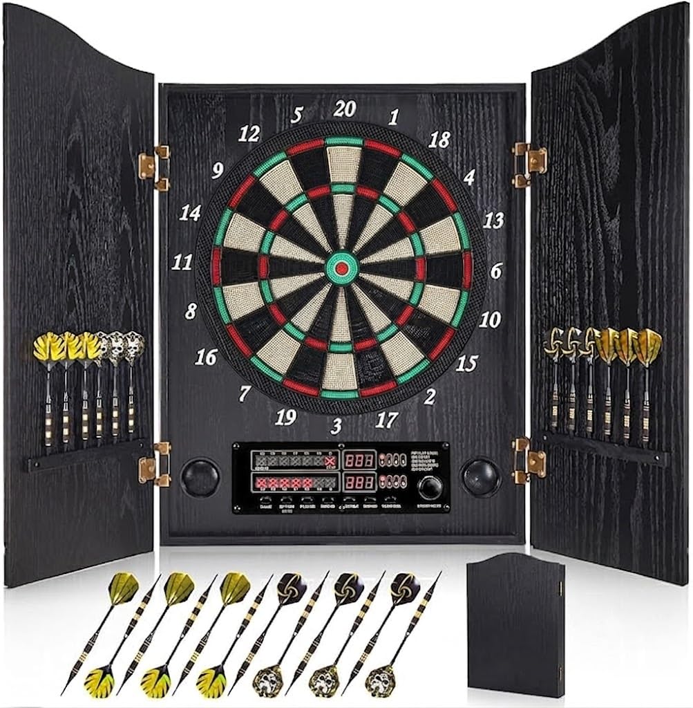 Tableau de Fléchettes Électronique avec Meuble, 12 Flèches Soft-Tip, Mode Cricket