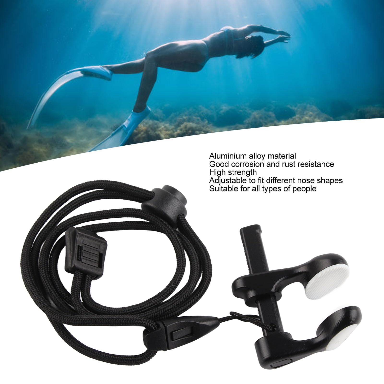 Swimming Nose Clip, Swimming Nose Plug, Aluminum Alloy Anti Skid Nose Plug with Silicone Pad for Diving Swimming Photography Video Recording Swim Nose Clip Suitable (Black)