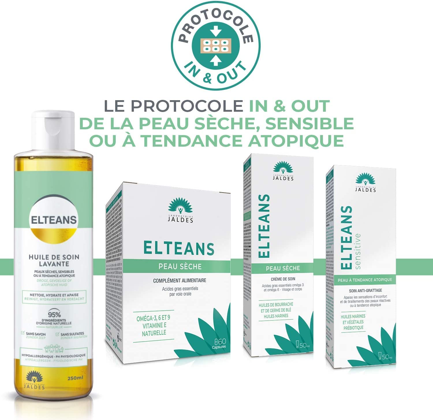 ELTEANS Huile de Soin Lavante Lot de 2X250ml | Peaux sèches, sensibles et à tendance atopique | Corps, cheveux et visage | Nettoie, hydrate et apaise | LABORATOIRE JALDES