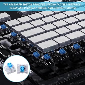 100 Pcs Mechanical Keyboard Switches, Transparent Cover Blue Keyboard Switches, Dustproof 3 Pin Keyboard Clicker, Tactile Key Switch Accessories for Gaming Typing and DIY Kit