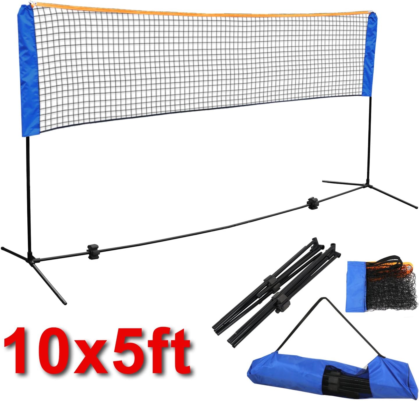 Smartxchoices 10FT Portable Badminton Net with Stand Frame Bundle 5FT Height Adjustable Easy Setup for Tennis Beach Volleyball Picklebal Training Competition Indoor Outdoor