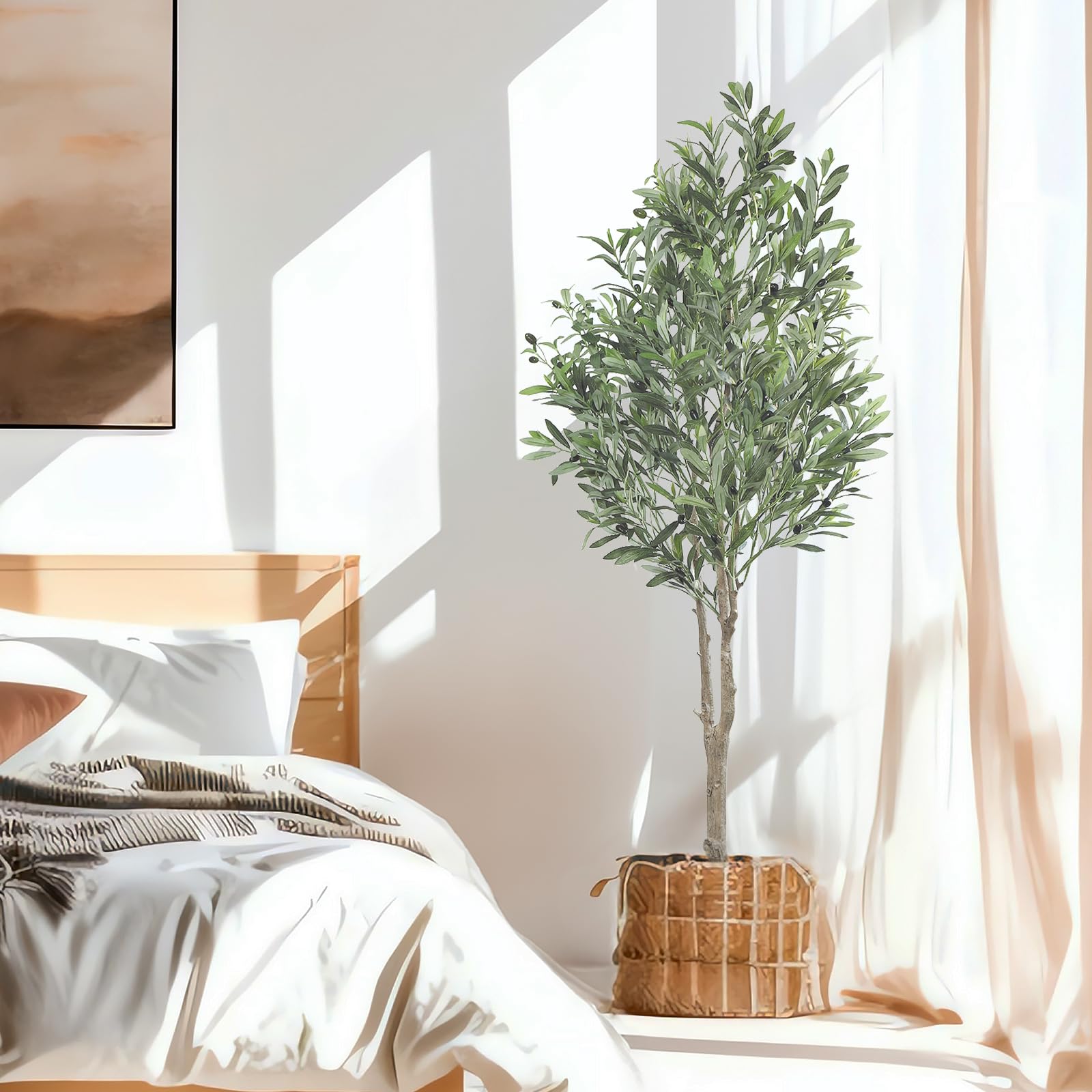 Oc'leaf Olivenbaum Künstlich - 180cm Künstliche Pflanzen Groß Olivenbaumpflanze, Künstlicher Olivenbaum im Topf, Olivenbaum Deko für Zuhause, Wohnzimmer, Schlafzimmer, Büro, Garten