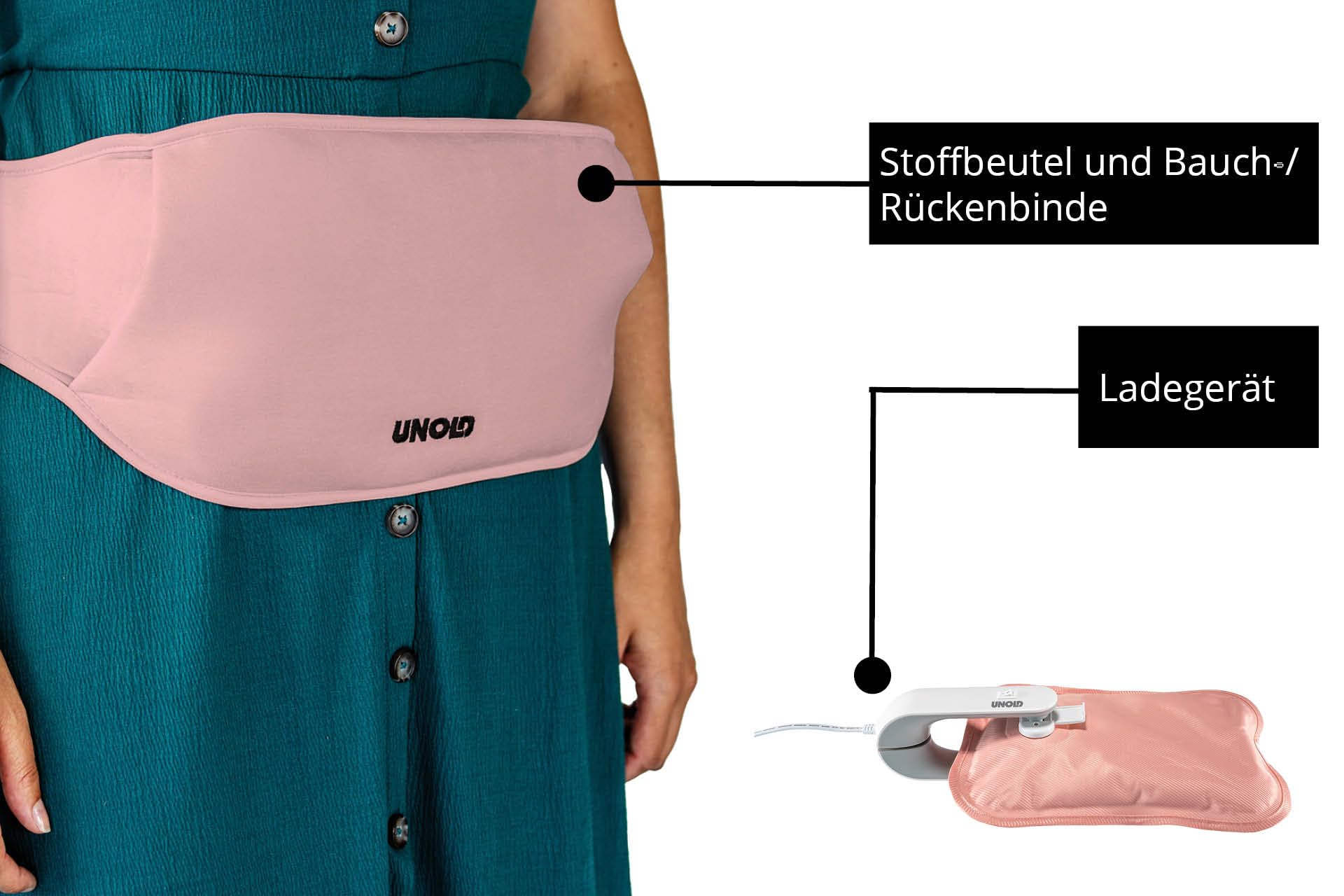 Unold 86014 Wärmi - Elektrische Wärmflasche, Rosa, wohltuende Wärme an Bauch, Rücken, Nacken, Sichere Handhabung, ohne heißes Wasser, ohne Elektrosmog, bis 65 °C