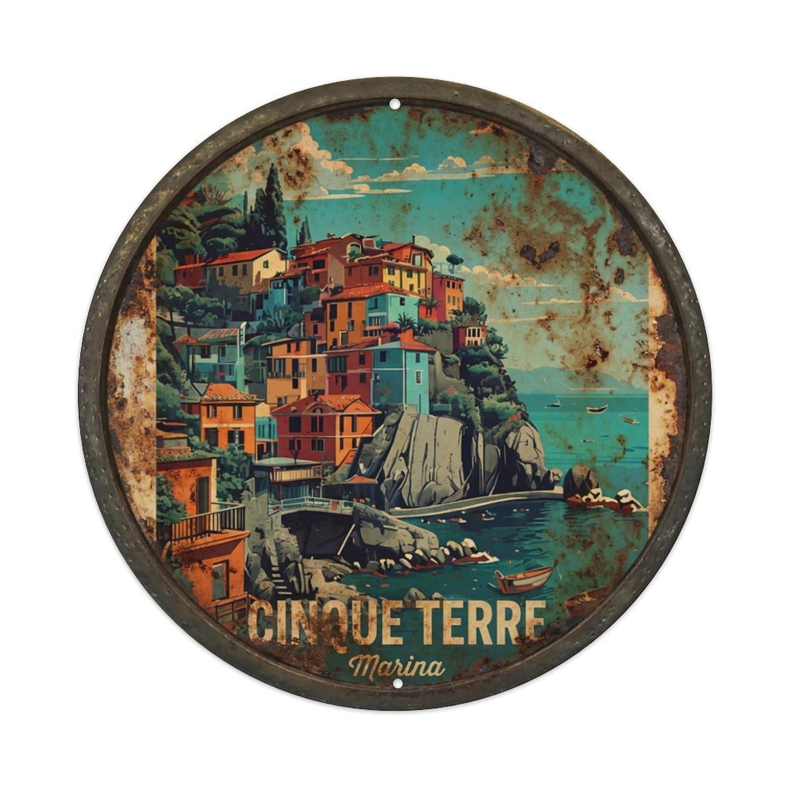 Vintage Travel Cinque Terre Italy Reflection Metal Tin Sign