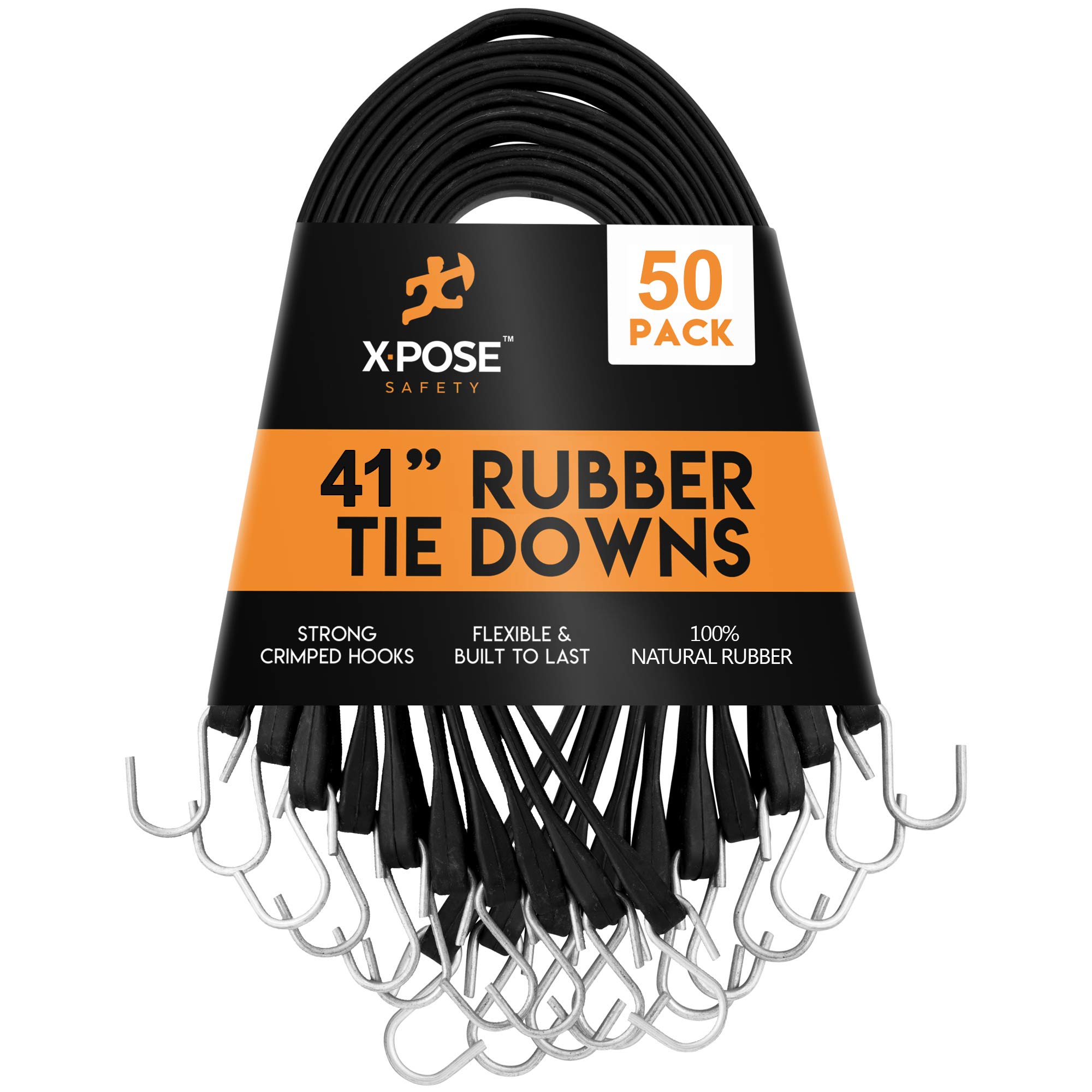 Xpose SafetyRubber Bungee Cords with Hooks 50 Pack 41 Inch (62” Max Stretch) Heavy-Duty Black Tie Down Straps for Outdoor, Tarp Covers, Canvas Canopies, Motorcycle, and Cargo - by Xpose Safety