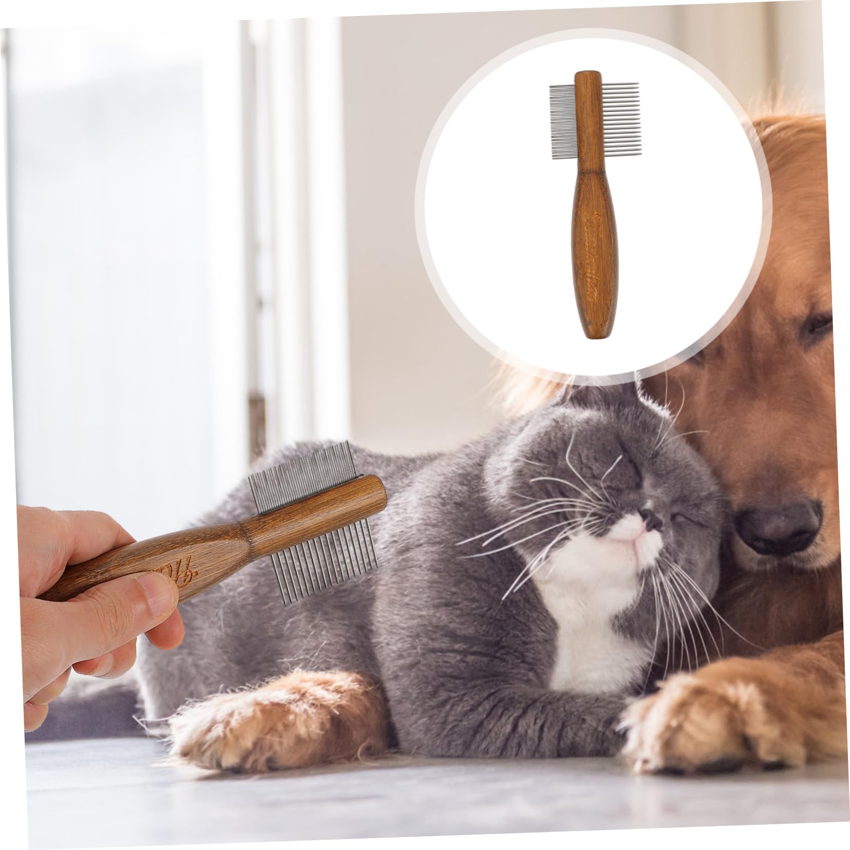 Happyyami 3piezas Peine De Mascotas Para Perros y Gatos Cepillo Deshedding De Doble Mango Ergonómico Herramienta De Cuidado y Limpieza Para Eliminar Pelo Muerto y Flotante