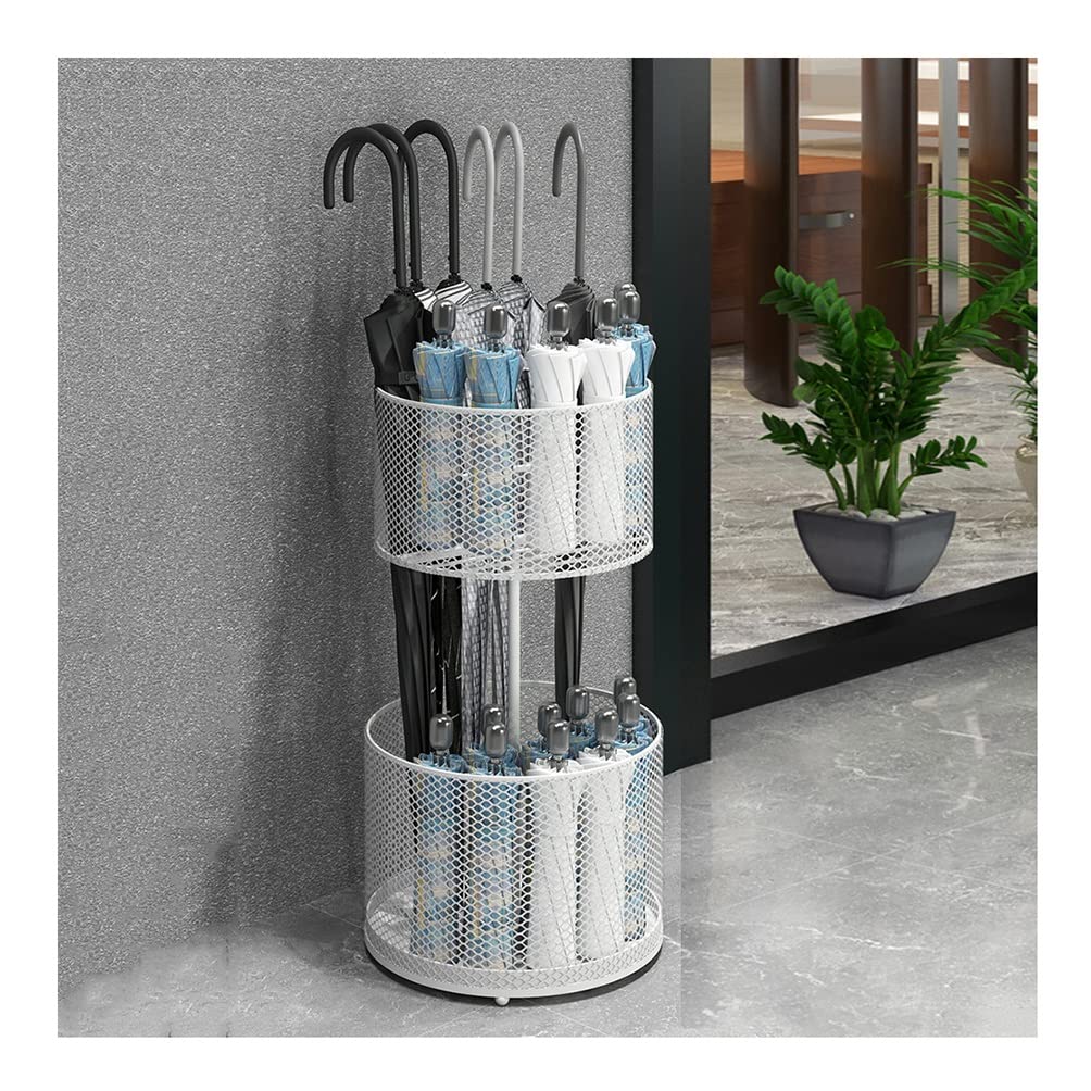 Porte-parapluies à 2 niveaux ajourés en métal blanc pour modèles longs et courts