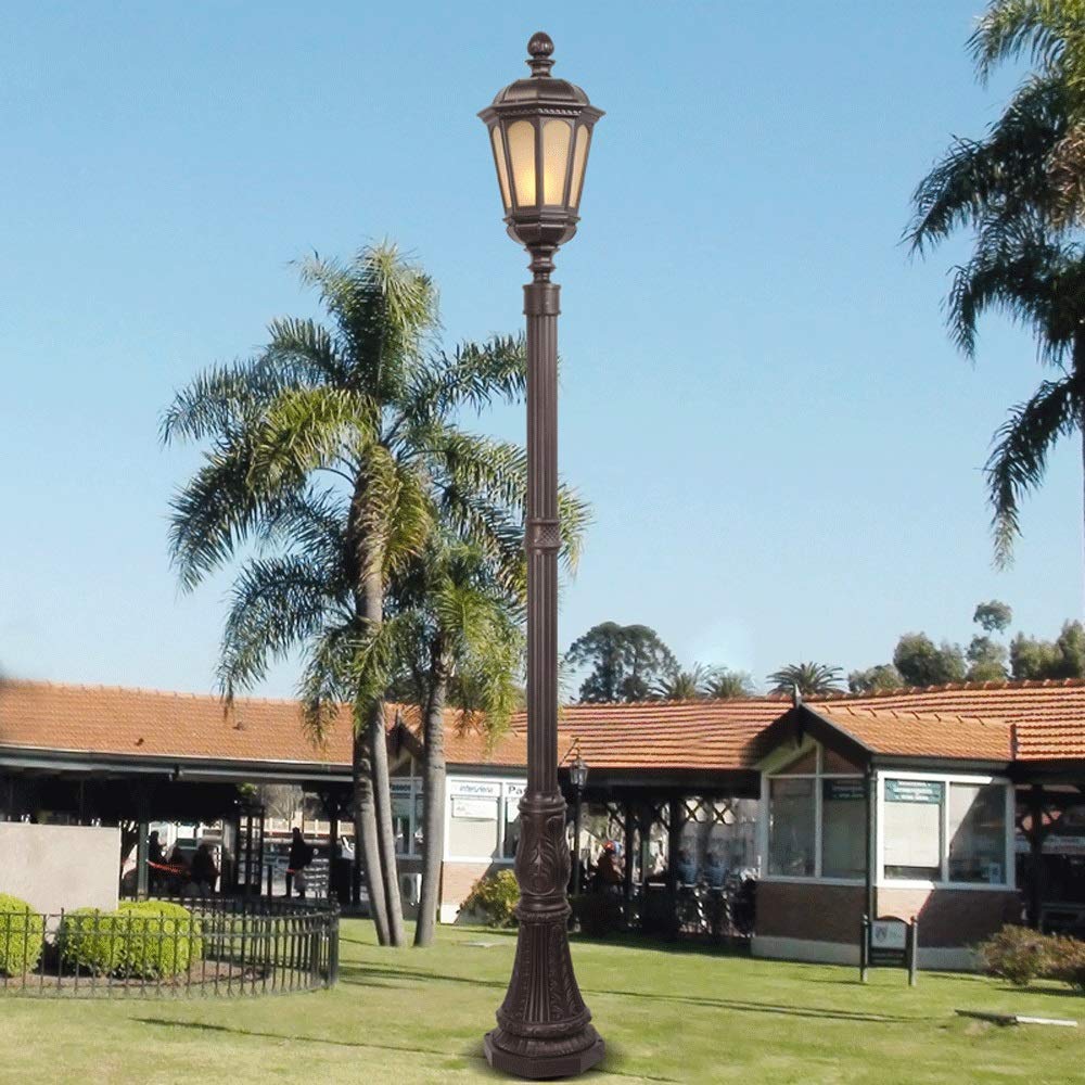 Lampada da cortile Lampada da esterno tradizionale antica in vetro per esterni Lanterna a palo alto 230 cm Lampada da colonna pressofusa impermeabile Lampada da giardino per prato da giardino Lampada