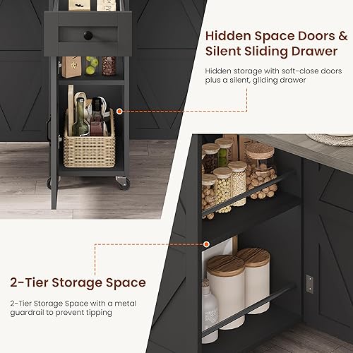 Miniatura 8 de Mesa de comedor plegable que ahorra espacio, mesa de comedor plegable de granja con cajón y estante de almacenamiento de 2 capas, mesa de cocina