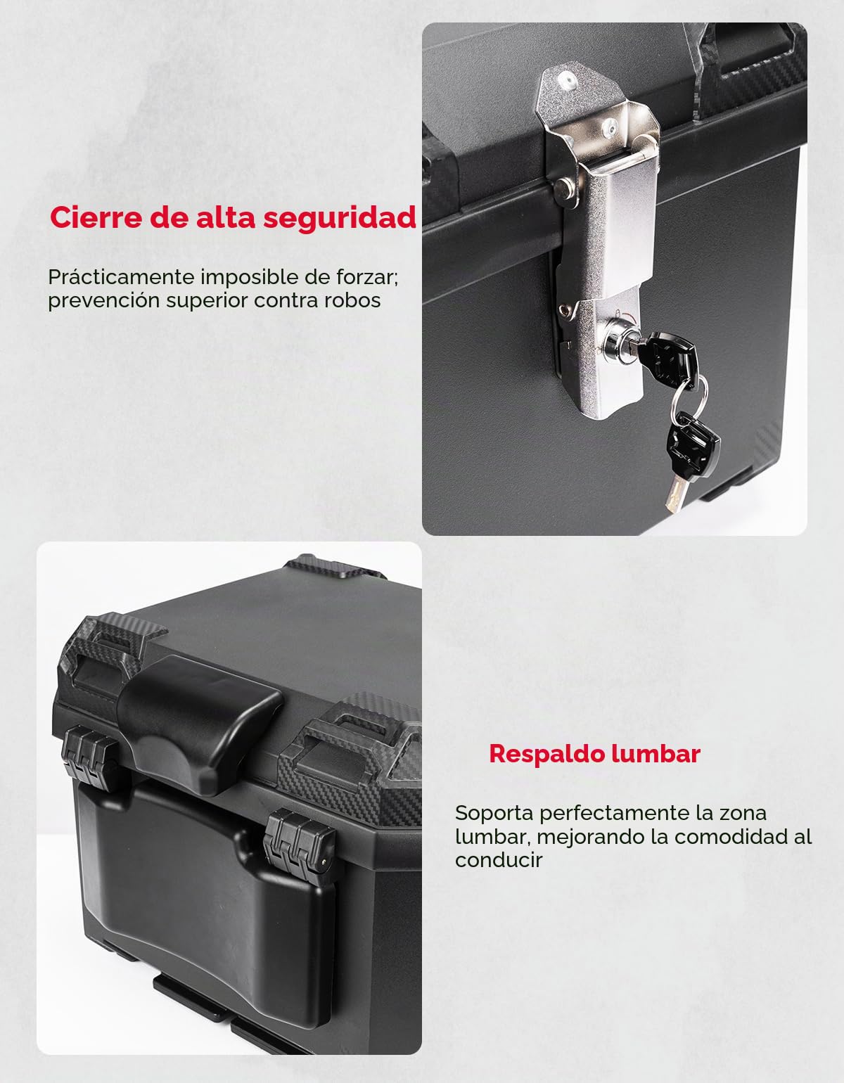 KEMIMOTO Maleta superior para motocicleta de 45L, Maleta universal para motocicleta para todas las motocicletas, Maleta trasera impermeable y desmontable para motocicleta con cerradura y respaldo