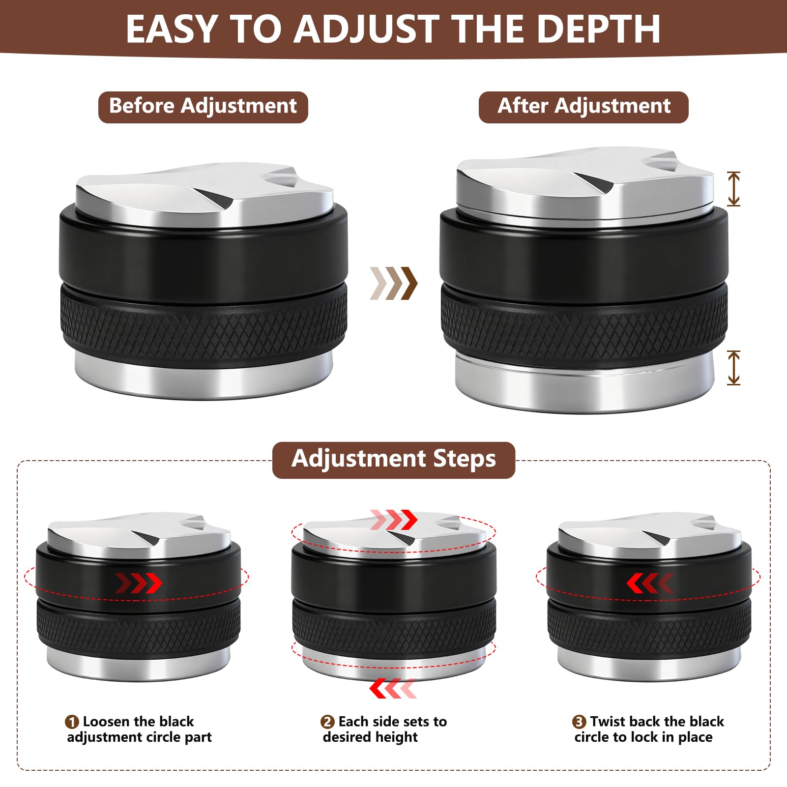 Y-Step Accesorios para soporte de tamiz, accesorios barista de 51 mm, incluye distribuidor de café y tamper nivelador, herramienta WDT, anillo dosificador y alfombrilla tamper de silicona, set