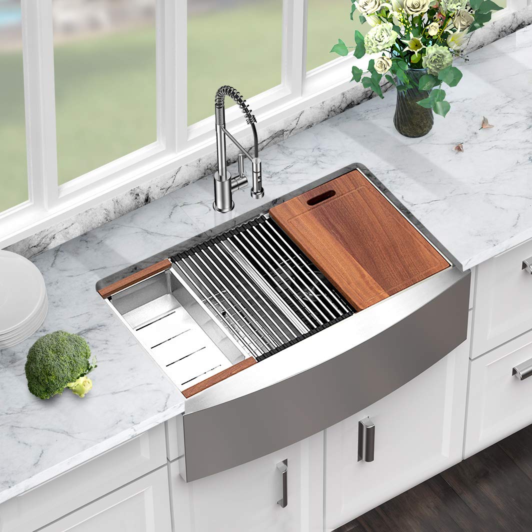 Buy 33 Farmhouse Sink Double Stainless Sarlai 33 Inch Kitchen Sink Apron Front Ledge