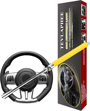 Tevlaphee Steering Wheel Lock, Steering Lock, Car Steering Wheel Lock, Vehicle Anti-Theft Lock, Adjustable, Universal Fit, Heavy Duty Yellow