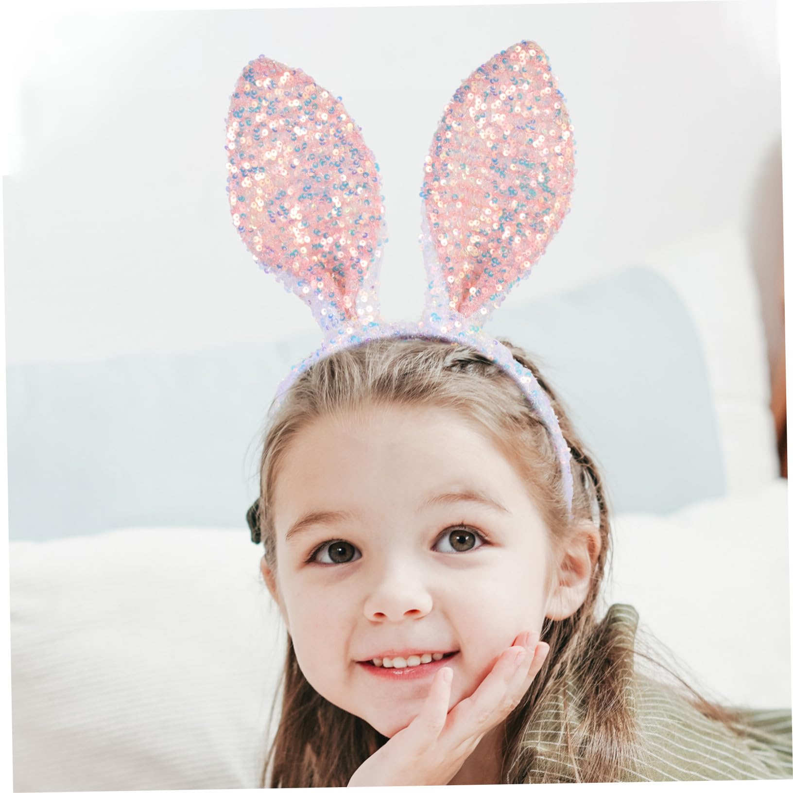 VICASKY 10 Pièces Bandeau Oreilles Lapin Paillettes Blanc Accessoire Cosplay Fête Pâques Garçon Fille Confortable et