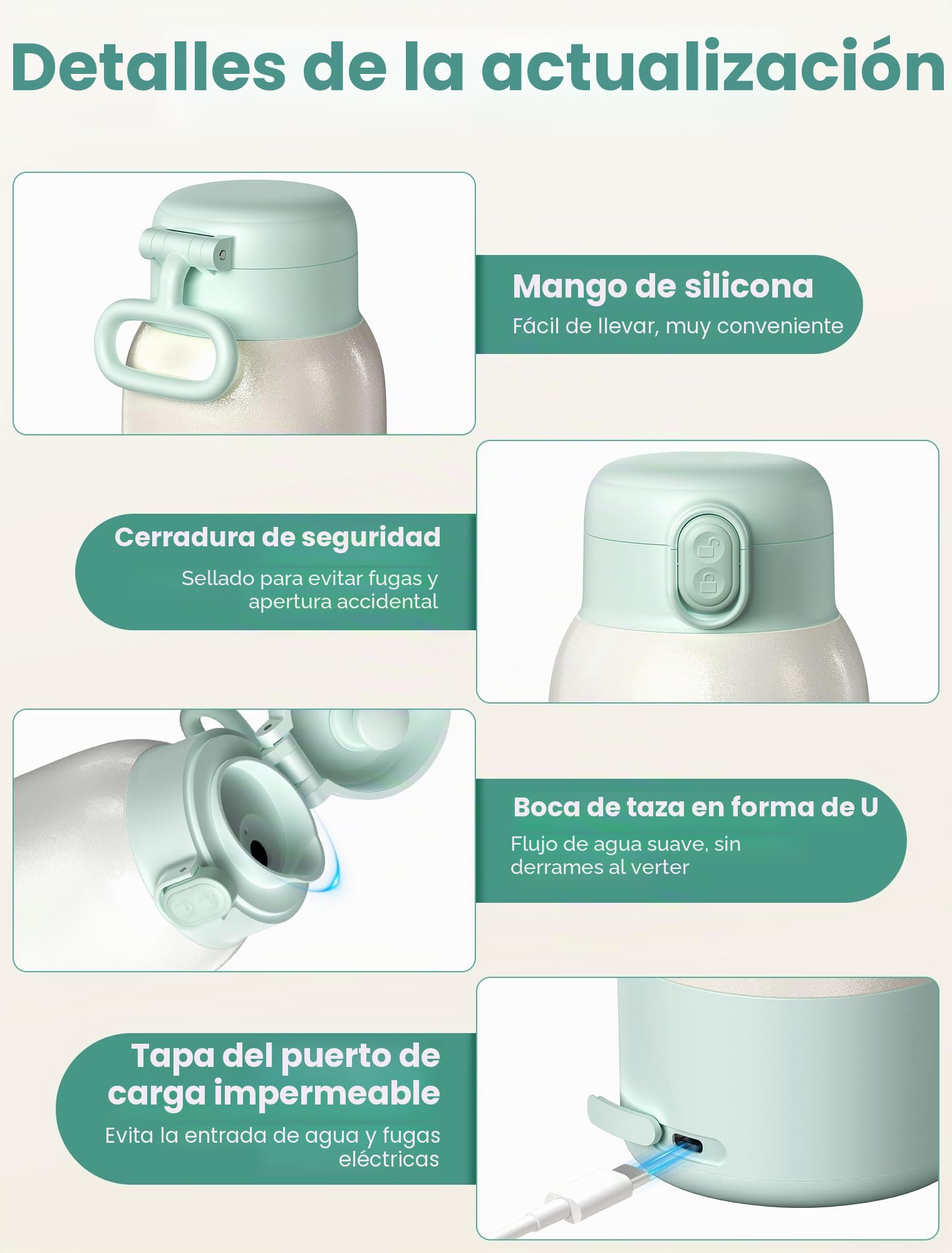 500mL Calienta Biberones Portátil, Calentador de Biberones Portatil， Calentador de Biberones Recargable USB, Batería 10400mAh Carga, Control Preciso, para Coche, Viajes