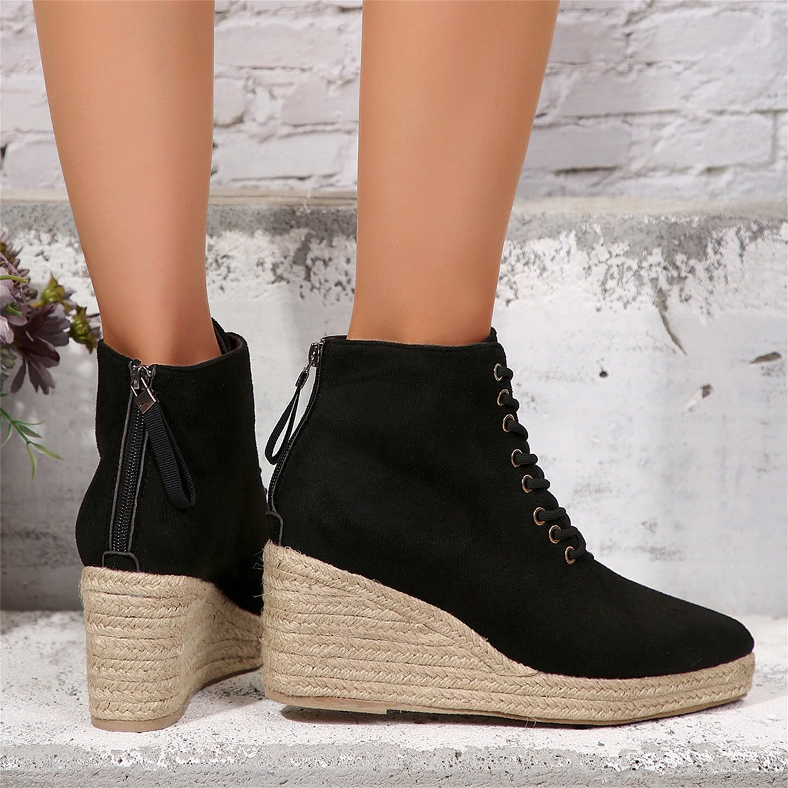 Botas cortas para mujer con tacón oblicuo, botas cortas casuales con tacón con cremallera, botas cortas de caña media alta Zapatos de mujer Zapatos de tacón Negro Elegante
