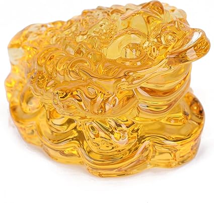 ELL DEE Feng Shui Money Frog Statue, Fortune Toad Statue, Yellow Crystal Wealth Frog Home Office Decor for Luck Money Housewarming Lucky Gift
