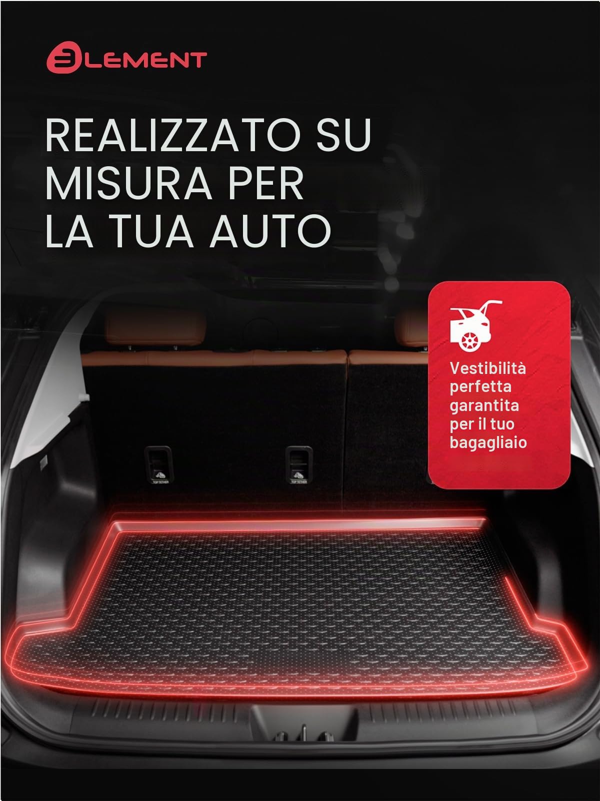 Element Tappetino bagagliaio premium su misura adatto per FORD Kuga, Mk 2 (II), 2013-2019, Fuoristrada 5 porte, 1 pezzo.