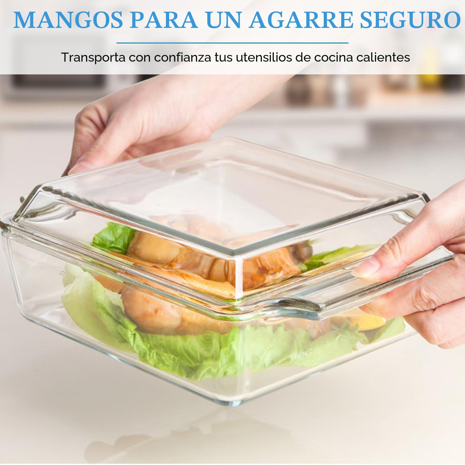 YAYODS 2 fuentes de cristal con tapa – 1000/1500 ml – Juego de cazuelas rectangulares – Utensilios microondas Lasaña de cristal – Molde para horno de cristal con asas – Cuenco de cristal para ensalada