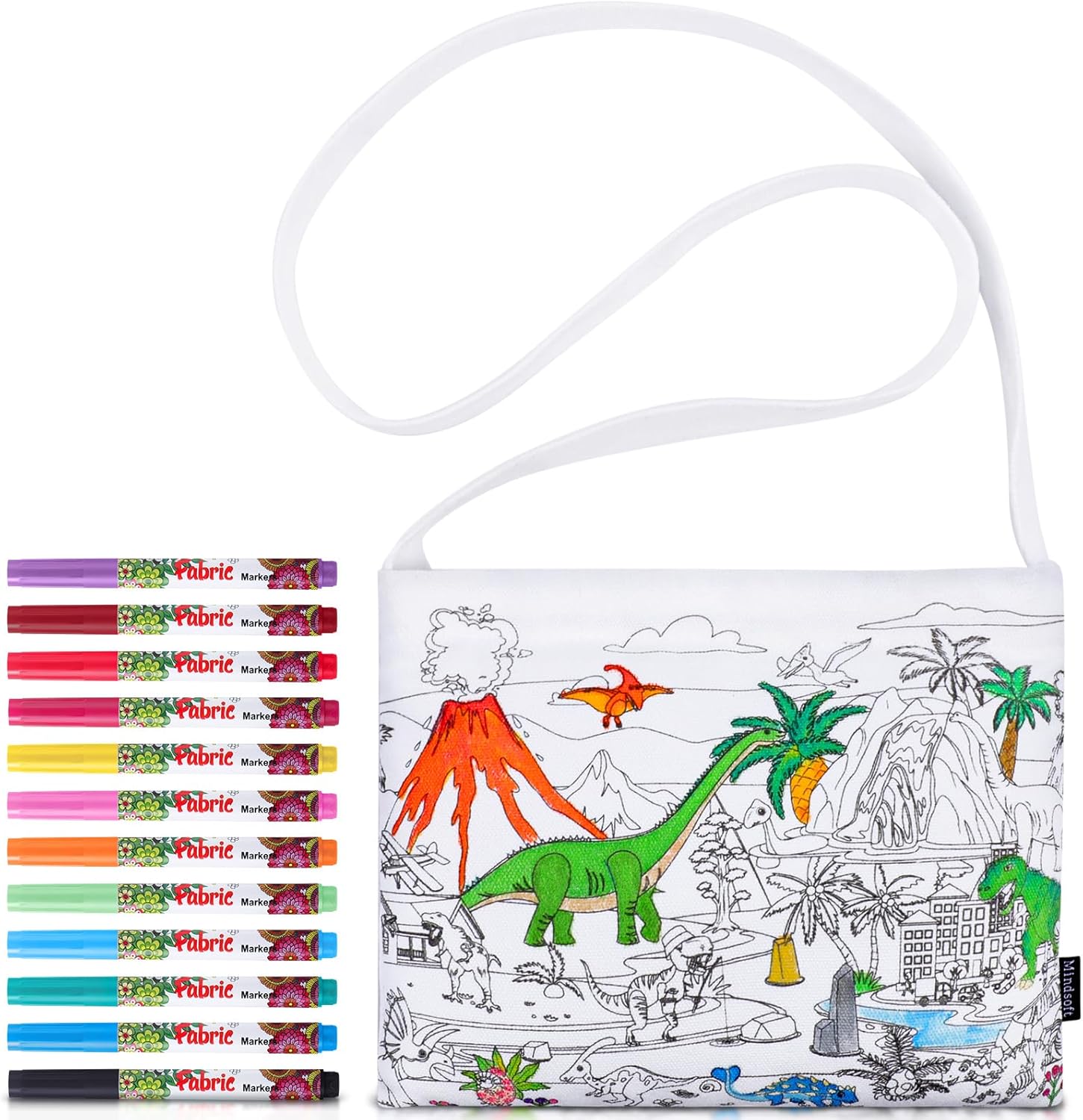 Color Your Own Bags Coloring Crossbody Goodie Bag with 12 Pcs Markers Pens, 4.72 x 7.09'' Paint Bags for Gift