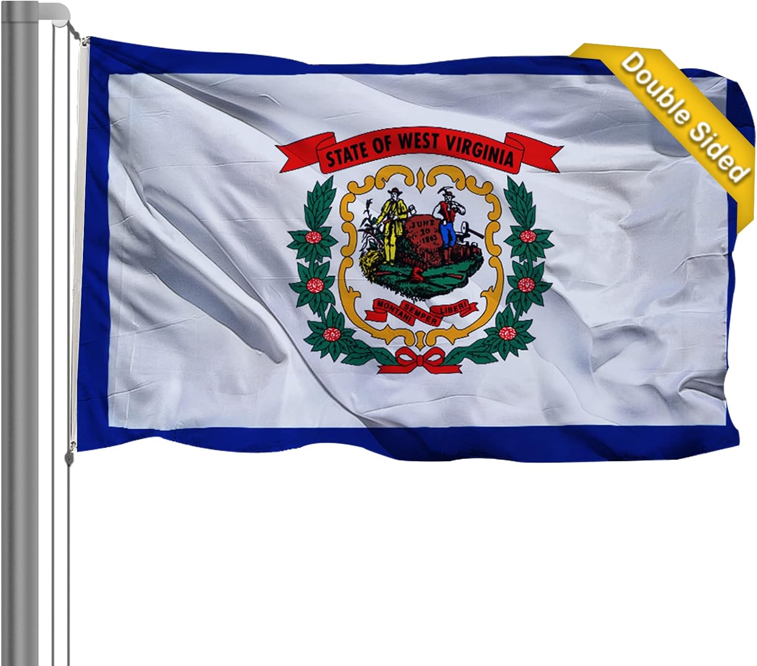 AZCOVER West Virginia Flag 3x5 Ft USA, 3 Ply Double Sided State of West Virginia WVU Flags with 2 Brass Grommets and Canvas Header, Heavy Duty Polyester Vivid Color Outdoor Banner