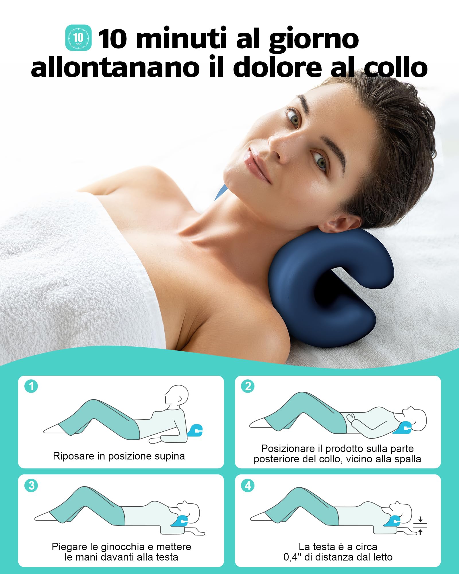 Relajador de Cuello y Hombros, Dispositivo de Tracción Cervical Portátil, Camilla de Cuello, Salida para Corrector de Postura de Cuello para Alivio del Dolor de TMJ (Azul oscuro)